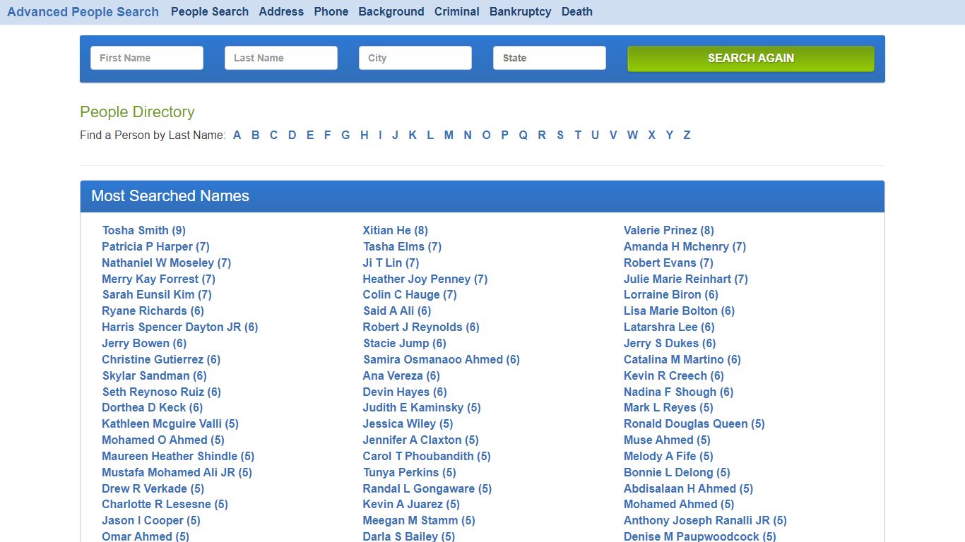 Advanced People Search - Most searched and most recent names