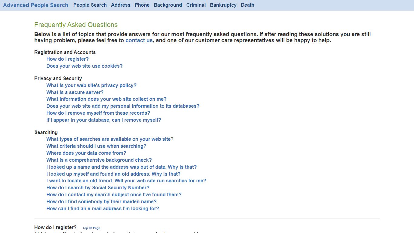 Advanced People Search - Frequently Asked Questions